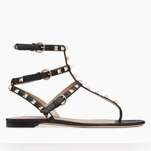 Valentino Garavani Rockstud Calfskin Flat Flip- Flop Sandals US 5
